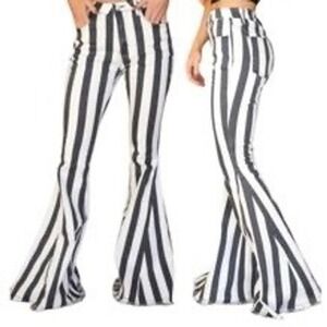 Altar'd State High Rise Super Flares, Gameday Pants, Striped, Frayed Hem, Size M